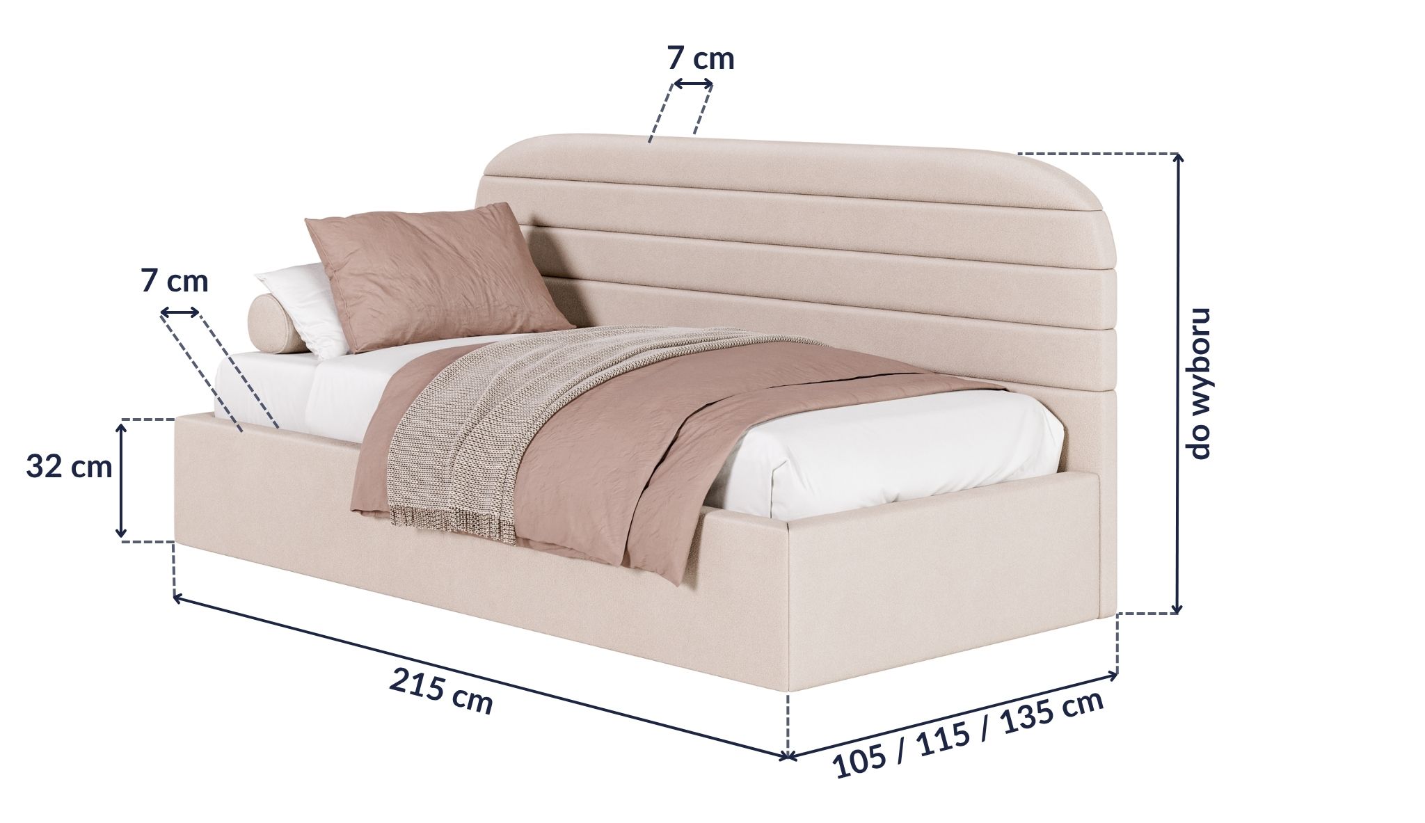 Wymiary łóżka tapicerowanego AURORA